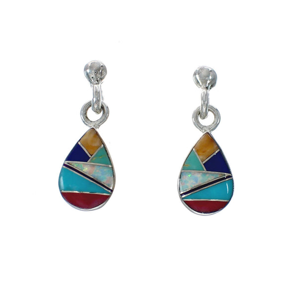 Multicolor Sterling Silver Inlay Tear Drop Post Dangle Earrings TX10212
